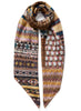 JANE CARR - THE CROCHET SQUARE - Neutral and pastel multicolour printed silk twill scarf - tied