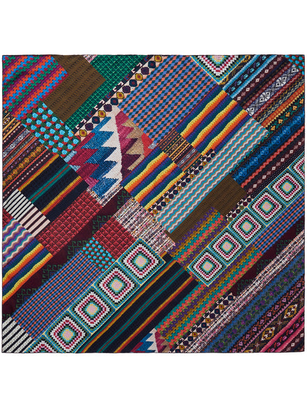 JANE CARR - THE CROCHET SQUARE - Bright multicolour printed silk twill scarf - flat