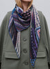 JANE CARR - THE CROCHET SQUARE - Blue multicolour printed modal and cashmere scarf - model 3