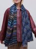 JANE CARR - THE PIPER WRAP - Blue, purple and brown printed modal and cashmere scarf - model 3