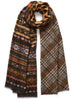 JANE CARR - THE PIPER WRAP - Brown multicolour printed modal and cashmere scarf - tied
