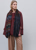 JANE CARR - THE PIPER WRAP - Dark blue and brown multicolour printed modal and cashmere scarf - model 2