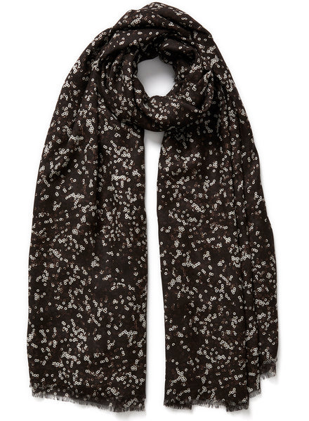 JANE CARR - THE OPERA WRAP - Monochrome printed modal and cashmere scarf - tied