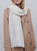 JANE CARR, THE TILE SCARF - White and ivory checked cashmere scarf with silver Lurex - model