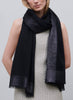 JANE CARR - THE ARGENT WRAP - Black pure cashmere scarf with dark silver metallic border - model 1