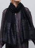 JANE CARR, THE TANGO SCARF - Black pure cashmere scarf with silver metallic stripes - model