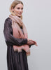 JANE CARR - THE TANGO SCARF - Pink pure cashmere scarf with pink metallic stripes - model