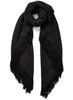JANE CARR, THE CHALET SQUARE - Black fringed pure cashmere scarf - tied