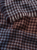 JANE CARR, THE JENGA SQUARE - Blue, tan and burgundy checked lambswool scarf - detail