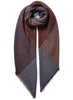 JANE CARR, THE JENGA SQUARE - Blue, tan and burgundy checked lambswool scarf - tied