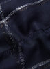 JANE CARR, THE LATTICE SQUARE - Navy blue cashmere scarf with tonal silver metallic check - detail