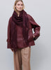 JANE CARR, THE LATTICE SQUARE - Burgundy cashmere scarf with metallic check - model 3