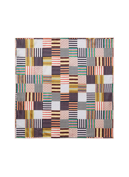 JANE CARR - THE TRICOT PETIT FOULARD - Pink and green multicolour printed silk twill scarf - flat
