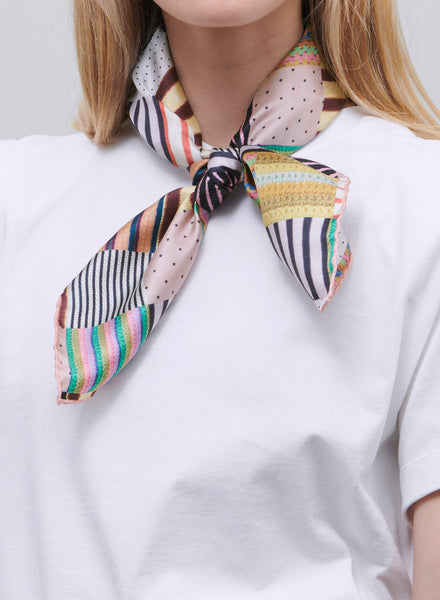 JANE CARR - THE TRICOT PETIT FOULARD - Pink and green multicolour printed silk twill scarf - model