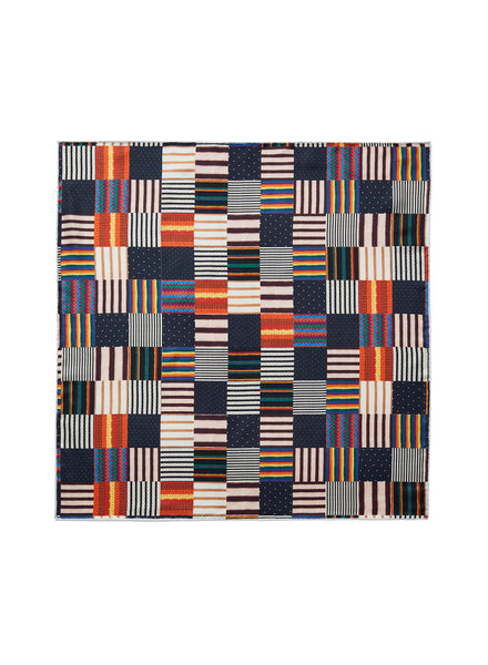 JANE CARR - THE TRICOT PETIT FOULARD - Navy and red multicolour printed silk twill scarf - flat