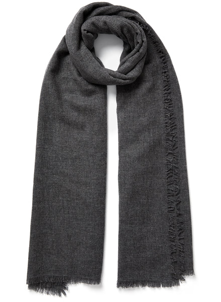 JANE CARR - THE FRAY SCARF - Dark grey woven pure cashmere scarf - tied