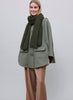 JANE CARR - THE FRAY SCARF - Khaki green woven pure cashmere scarf - model