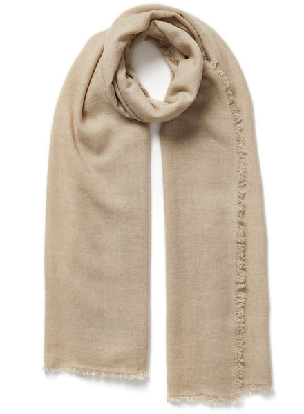 JANE CARR - THE FRAY SCARF - Beige woven pure cashmere scarf - tied