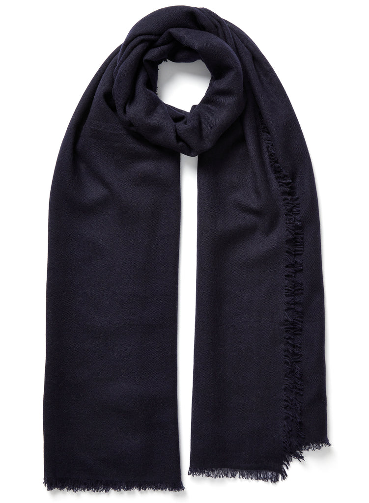 JANE CARR - THE FRAY SCARF - Navy woven pure cashmere scarf - tied