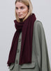 JANE CARR - THE FRAY SCARF - Burgundy woven pure cashmere scarf - model