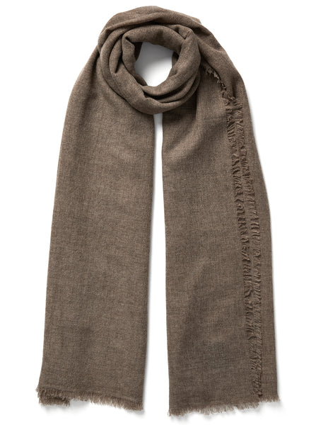 The Sheer Fray Square, Taupe Super Fine Pure Cashmere Scarf | Jane Carr