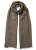 JANE CARR, THE FRAY SCARF - Dark taupe woven pure cashmere scarf - tied