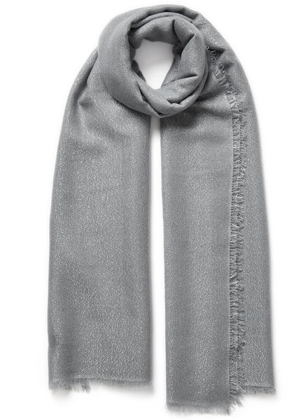 JANE CARR - THE COSMOS SCARF - Grey cashmere scarf with silver Lurex - tied