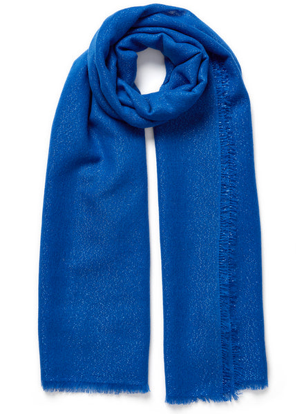 JANE CARR, THE COSMOS SCARF - Royal blue cashmere scarf with blue Lurex - tied