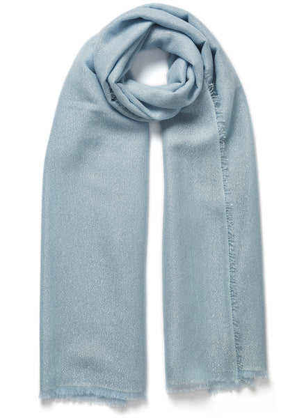 JANE CARR - THE COSMOS SCARF - Pale blue cashmere scarf with silver Lurex - tied