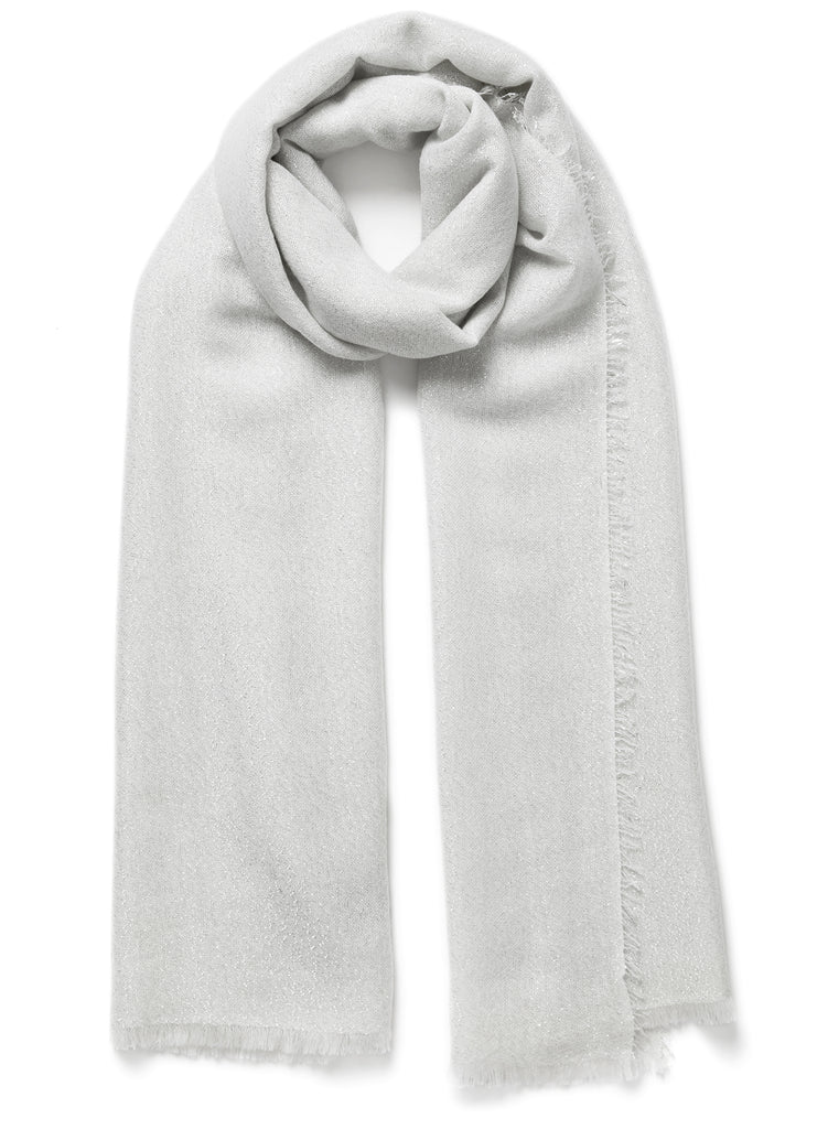 JANE CARR - THE COSMOS SCARF - White cashmere scarf with silver Lurex - tied