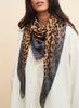 THE MEDINA SQUARE - Golden brown and turquoise printed modal and cashmere scarf - model 2