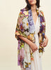 THE HORTENSIA WRAP - Purple and green multicolour printed modal and cashmere scarf - model