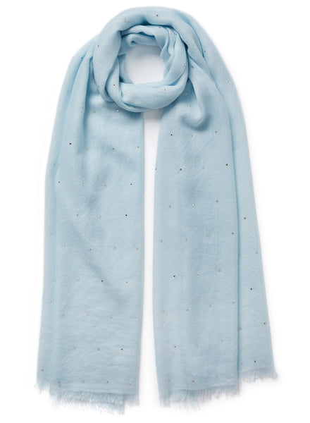 THE CRYSTAL WRAP - Pale blue cashmere wrap with Swarovski crystals - tied