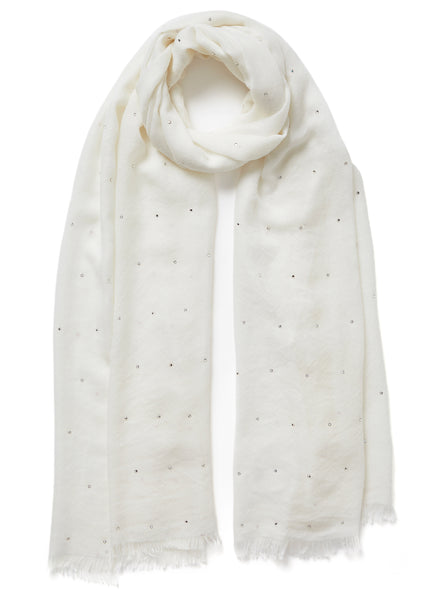 THE CRYSTAL WRAP - White cashmere wrap with Swarovski crystals - tied