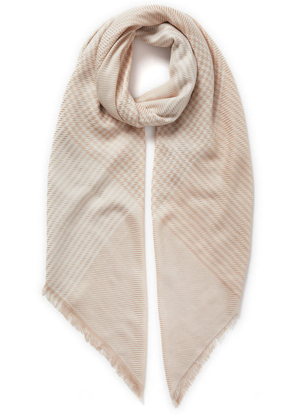 THE JENGA SQUARE - Beige two tone houndstooth modal and cotton scarf - tied