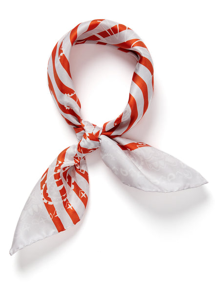 THE BRETON NECKERCHIEF - Red and off white printed silk twill scarf - tied