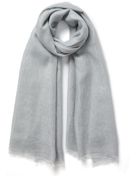 THE SUMMER COSMOS SCARF - Pale grey cashmere and linen scarf with silver Lurex - tied