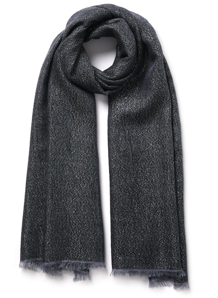 THE SUMMER COSMOS SCARF - Dark grey cashmere and linen scarf with silver Lurex - tied