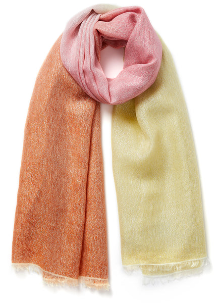 THE LOLLIPOP - Orange, pink and yellow dip dye cashmere and linen wrap with Lurex - tied
