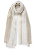 THE SOLITAIRE - White and beige striped cashmere and linen scarf with silver Lurex - tied