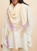 THE CABANA - Pale yellow multicolour fringed cashmere and linen triangle scarf - model