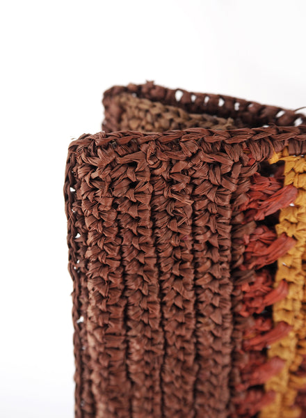 MILENO TOTE - Medium striped raffia tote in marron, rust and ochre - detail 1