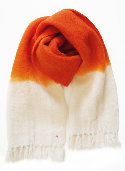 Orange and White Fringed Wool Scarf by Moismont - tied