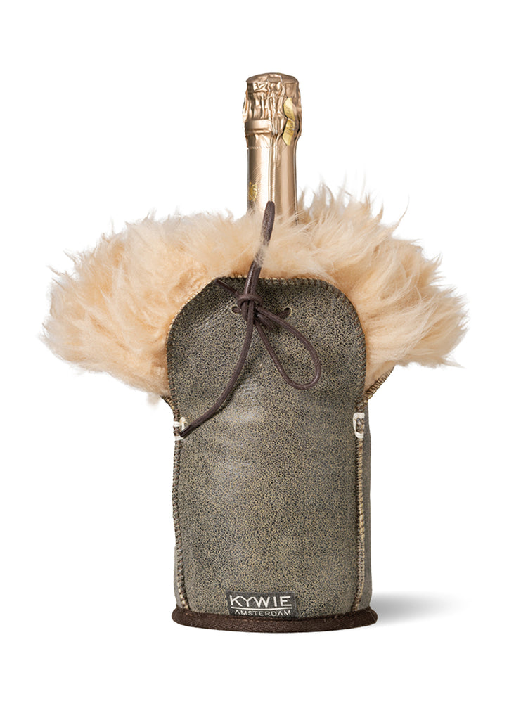 KYWIE Vintage Brown Fluffy Champagne Cooler – front