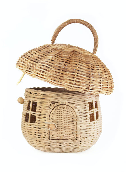 Natural Rattan Mushroom Basket - front - open
