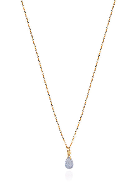 Blue Sapphire Drop Gold Necklace - detail
