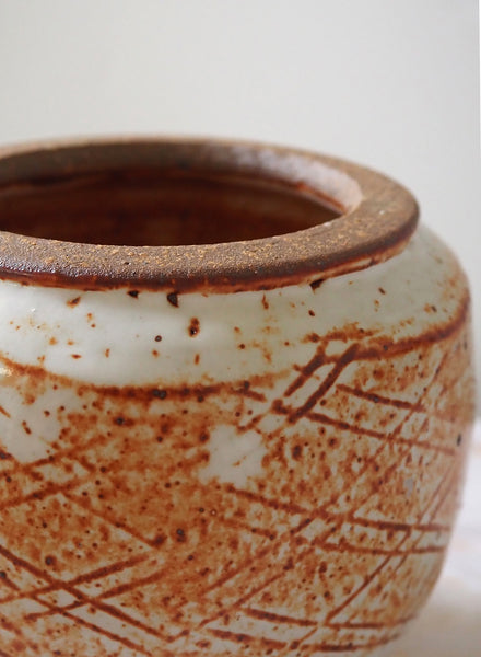 Paddled Tea Jar with Shino Glaze - 2
