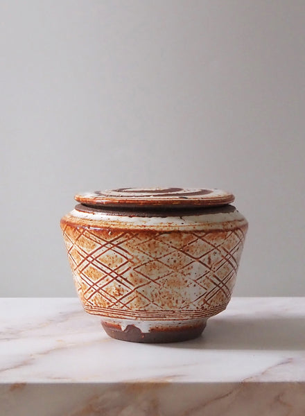 Paddled Tea Jar with Shino Glaze - 1