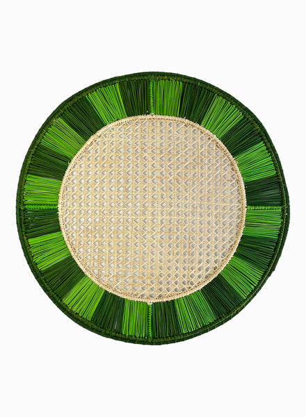 SET OF 2 TWIST PLACEMATS - Pair of large, hand-woven raffia placemats in green - 1