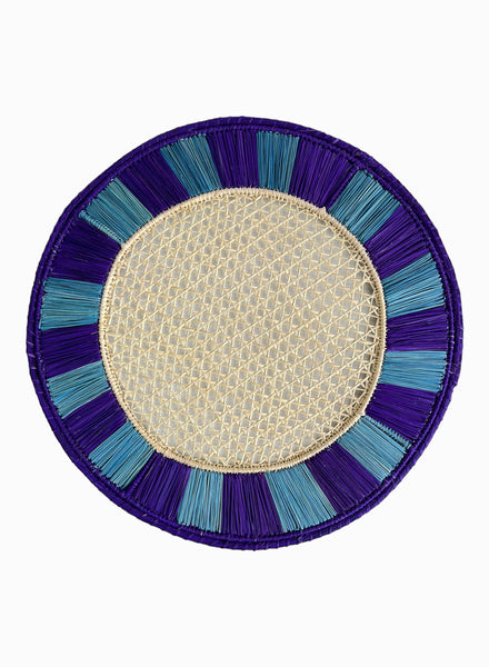SET OF 2 TWIST PLACEMATS - Pair of large, hand-woven raffia placemats in purple and baby blue - 1